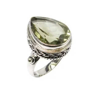 Cheapest Wholesale 925 Sterling Silver Green Amethyst Gemstone 925 Sterling Silver Ring