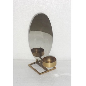 เชิงเทียนตกแต่งเสาโลหะพร้อมพื้นหลังกระจกสำหรับการสะท้อนตกแต่งบ้านโรงแรมร้านอาหาร - Product Image 1