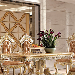 Europeo de madera maciza mesa de comedor y silla combinación 6 personas Casa de comedor mesa de comedor rectangular mármol superficie comedor - Product Image 3