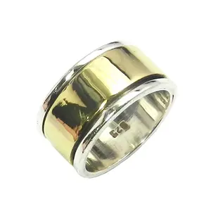 Hai Tone 925 Sterling Silver Spinner Nhẫn Handmade Bạc Trang Sức Quyến Rũ Ấn Độ Đồ Trang Sức Bạc Màu Quay Đồ Trang Sức