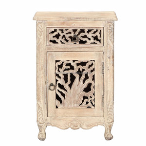 Mesita de Noche de Madera Maciza con Acabado Rústico Envejecido para Dormitorio - Product Image 2
