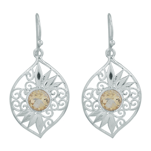 Classic Filigree Style 925 <b>Sterling</b> <b>Silver</b> Citrine Gemstone Dangle Filigree Earrings Handmade Jewelry Fashion Dangle Earring - Product Image 1