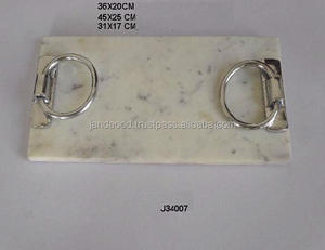 Plateau de service rectangulaire en marbre avec poignée en aluminium Modèle de poignée en métal finition polonaise pour technique imprimée cadeau - Product Image 2