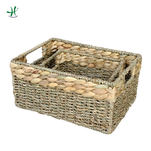 Seagrass basket with hole handles, water hyacinth combined set of 2 from Haprosimex Saigon