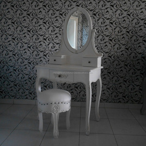 Indonésie Meubles De Chambre à coucher-Blanc Bois D'acajou Massif Coiffeuse Ensemble de Meubles de Style Français - Product Image 3