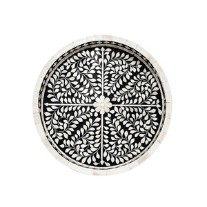 Plateau rond de service décoratif, incrustation os décoratif - Product Image 1