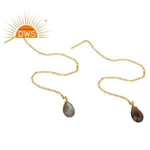 18K Gold Plated 925 <b>Silver</b> <b>Earring</b> Labradorite Womens Threader Long <b>Chain</b> <b>Earrings</b> Jewelry Manufacturer - Product Image 2
