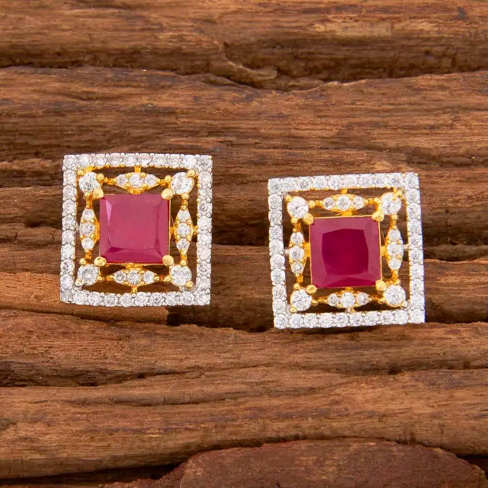 Boucles d'oreilles 2 tons plaquées, couleur rose Cz, bijoux faits à la main, 58510 rubis