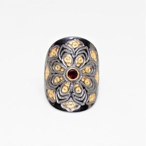 แหวนพลอยสีเงินสเตอริง925ดีไซน์ใหม่เครื่องประดับจิตวิญญาณมันดาลาชุบทองพร้อมโกเมนปรับแต่งได้สำหรับงานแต่งงาน - Product Image 1