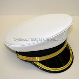 Marching <b>Band</b> Visor <b>Hat</b> in White Synthetic Leather Flute <b>Band</b> Peck <b>Hats</b> with Gold Braid Strap Officer <b>Hats</b> - Product Image 3