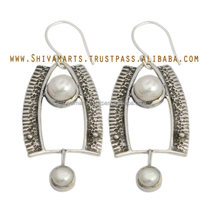 Solide 925 Sterling Silver Pearl Gemstone Boucle D'oreille Pour Les Femmes De Mode Boucles D'oreilles À La Main Bijoux Cadeau - Product Image 2