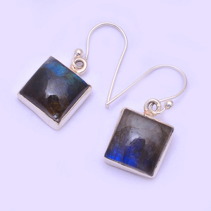 Piedra preciosa labradorita cuadrada, pendientes colgantes de Plata de Ley 925, Pendientes colgantes de moda para fiestas de boda. - Product Image 2