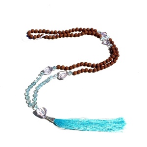 Collier en perles de sodalite facettées, perles de mala, pompon, noué à la main, style bohème, unisexe, religieux, bouddhisme, yoga, mode, cadeau de fête - Product Image 5