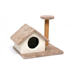 Griffoir de chat en lin écologique avec fonction de maison offrant un espace d'exercice félin confortable - Product Image 1