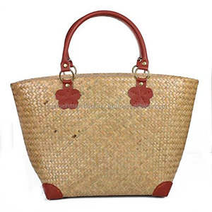 Bolso de moda de algas naturales con mango de cuero, alta calidad - Product Image 1