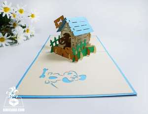 Carte pop-up 3D pour chenil bleu fait à la main Nouvel animal créatif découpé au laser Carte de voeux/cadeau Artisanat en papier fait à la main - Product Image 2