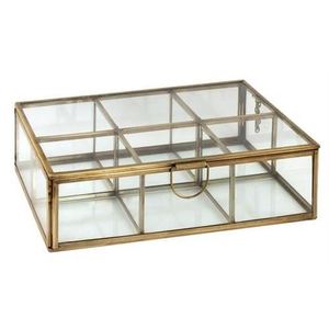 Glass Jewelry Box With Brass Frame And <b>Grid</b> Design For Storage - Product Image 1