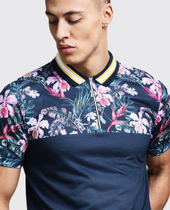 100% coton Ringer Tee Jersey d'impression personnalisée avec contraste Slim Fit polo, nouveau Design imprimé floral respirant polo - Product Image 3