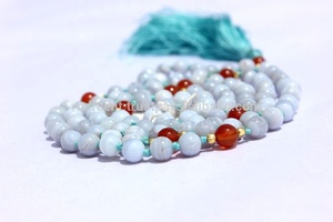 Agate de dentelle bleue perles rondes collier Mala unisexe gland naturel avec cadeau de fête bouddhiste de Style ethnique pour les femmes - Product Image 5