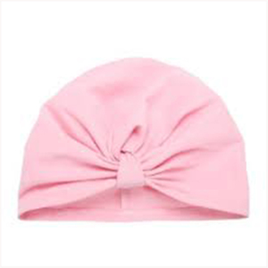 Gorros de algodón orgánico suave para bebé recién nacido, gorra con lazo, color rosa claro, 100% - Product Image 1