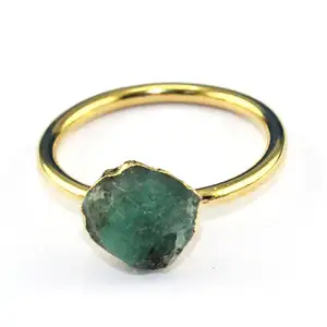 Natural Raw Rough Emerald Quartz Ring 24 18k Gold Plated Wholesale Ring Jewelry