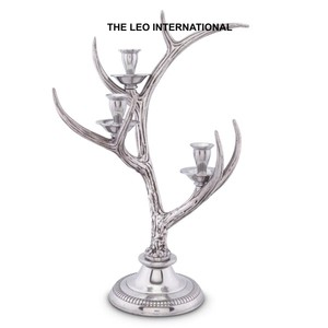 Porte-bougie en forme de bois de cerf, en aluminium plaqué argent, style nordique contemporain, luxe, caractéristique durable - Product Image 1