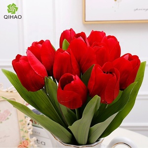 फैक्टरी मूल्य 12 सिर कृत्रिम कपड़े रेशम ट्यूलिप फूल सुर्ख बल्ब के लिए सजावट - Product Image 2