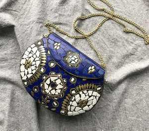 Vintage Decorative Brass and Copper Clutch <b>Bag</b> Stone Patterned Evening Purse with Veet Interior <b>for</b> <b>Weddings</b> - Product Image 6