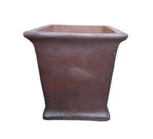 Tapered <b>square</b> rustic outdoor <b>pot</b>, black clay pottery plater - Product Image 1