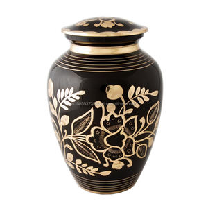 Urne funéraire florale en métal laiton avec finition noire dorée Urne funéraire fabricant et grossiste nouvel arrivage - Product Image 1