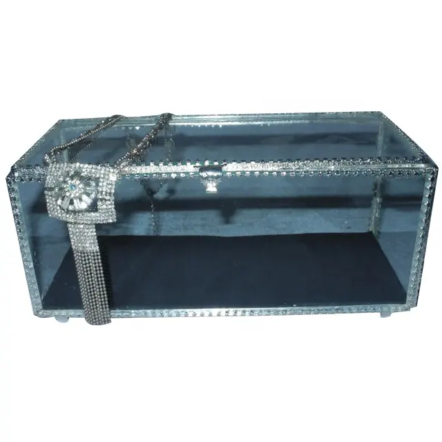 Earring Jewellery Storage Box Silver Antique Finishing Metal With Glass Decorative Jewellery Box Supplier From India