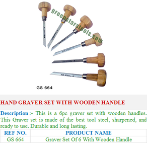 Ensemble de graveur à main avec manche en bois GS 664 Outils de bijoux pour bijoutiers - Product Image 2