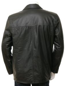Long Mens Leather Jacket Long Leather Blazers Trench Coat Men's <b>Black</b> Leather Reefer Jacket - Product Image 2