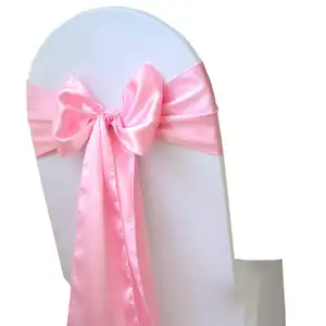 Cadeira de cetim para casamento, faixa de tecido de fita para banquetes, festas, hotéis e restaurantes, capas para cadeiras, decoração de casamento rosa