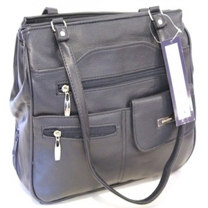 Sac à main élégant en cuir véritable pour femmes, fourre-tout de forme classique au corps souple avec accent matériel poli - Product Image 1