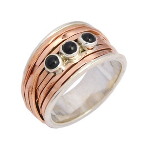 Onyx noir naturel forme ronde pierre précieuse éternité Vermeil bague pour femmes 925 bijoux en argent Sterling cadeau de fiançailles - Product Image 1