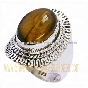 แหวนพลอยตาเสือธรรมชาติที่สวยงามเครื่องประดับเงินทำด้วยมือของอินเดียแหวนเวอร์เมลนิรันดร์ผู้จัดจำหน่ายและผู้ผลิต - Product Image 2
