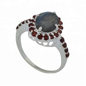 Bague en pierre précieuse grenat Labradorite naturelle Bague en argent sterling 925 avec bague à la mode classique plaquée argent pour cadeau de mariage. - Product Image 2