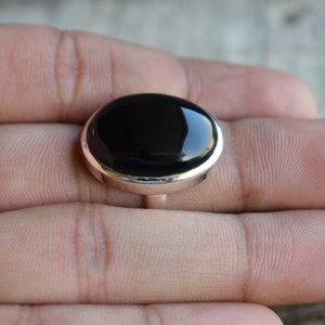 Anillo de ónix negro ovalado redondo pera cuadrado rectángulo de lujo piedra preciosa natural cabujón de piedra 925 plata esterlina - Product Image 5