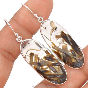 Vente chaude 925 Sterling Silver Long Ovale Tube Agate Gemstone Dangle Boucles D'oreilles Bijoux Faits À La Main Pour Les Femmes ODM OEM En Gros En Vrac - Product Image 1