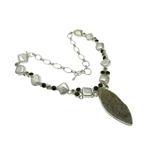 Women Favorite Jewelry Solid 925 Sterling Silver Pearl Druze Multi Stone Necklace Supplier