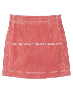 Faldas de tubo de cuero de oveja para mujer, faldas de fiesta Sexy con cremallera frontal, botón rosa, moda de invierno, cuero de ante Real rosa - Product Image 2