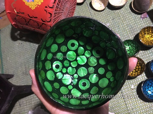 Pink Flowers Design Inlay Inside Coconut Shell Bowls, Bamboo Bowls from Vietnam - Product Image 2