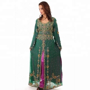 Haute qualité Georgette lourd cristal perlé travail marocain vert mariage caftan pour les femmes robe islamique dubaï caftan - Product Image 1