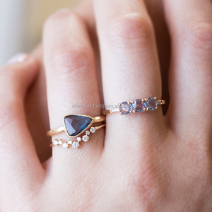 Genuine Blue Sapphire Gemstone Pave Diamond Unique Wedding Band <b>Ring</b> at Wholesale Price - Product Image 2