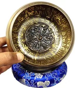 Handmade mantra carved art with dice Tibetan singing bowl 7 metals bowl for 7 chakras healing mind controlling