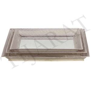Bandeja de desayuno de forma redonda con acabado de Color plateado de tendencia industrial para servir alimentos y frutas secas a precio al por mayor con logotipo personalizado - Product Image 6