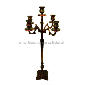 Candélabres mariages centres de table décoration faits à la main finitions antiques candélabres à base carrée à 5 bras - Product Image 1