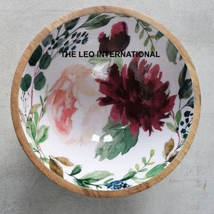Wooden Material Round Shape Flower <b>Enamel</b> Color <b>Bowl</b> Fancy Style Modern Look Serving Snacks Decorative <b>Bowl</b> - Product Image 1