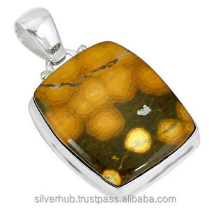 Tendance pendentif classique en argent sterling 925 avec forme carrée océan mer jaspe pierres précieuses pendentifs fins et breloques en gros - Product Image 1